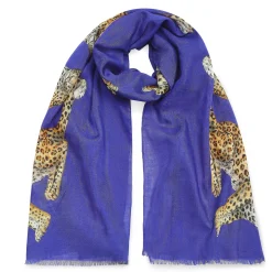 Halcyon Days Silk Scarves*Twin Leopards Cobalt Wool Silk Scarf |