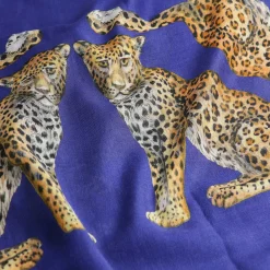 Halcyon Days Silk Scarves*Twin Leopards Cobalt Wool Silk Scarf |