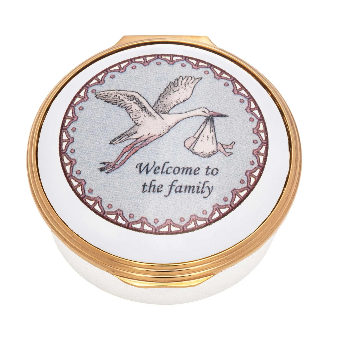 Halcyon Days Personalisation*Welcome To The Family Enamel Box